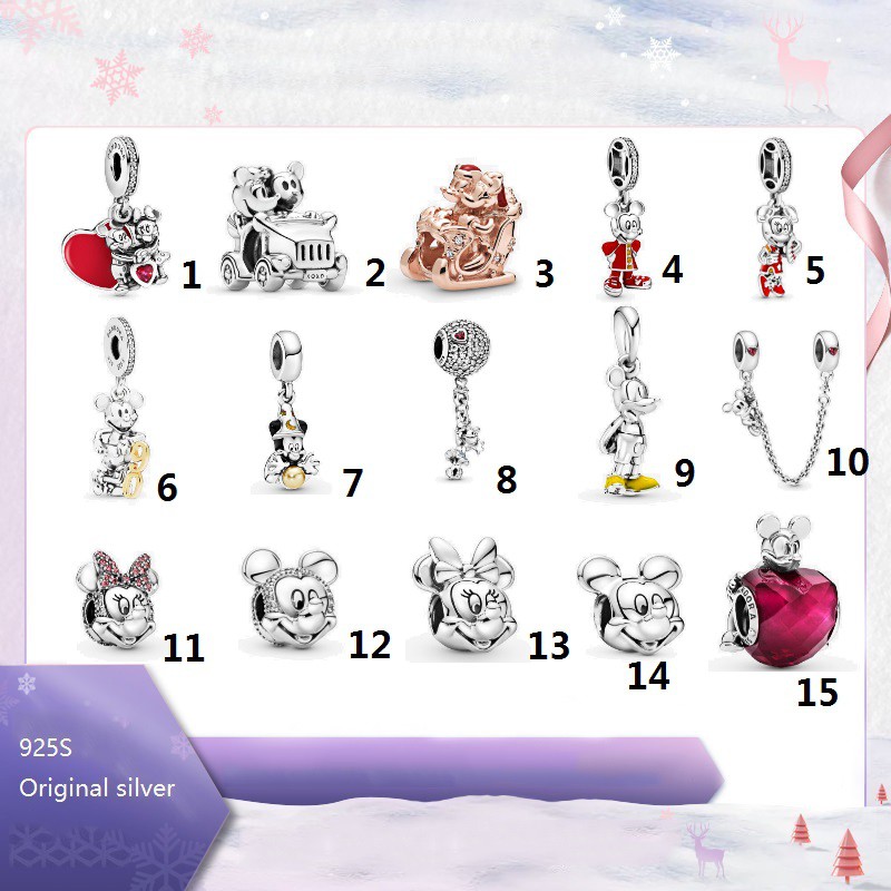 PANDORA Dây Chuyền Bạc 925 Mặt Hình Chuột Mickey Và Minnie Disney