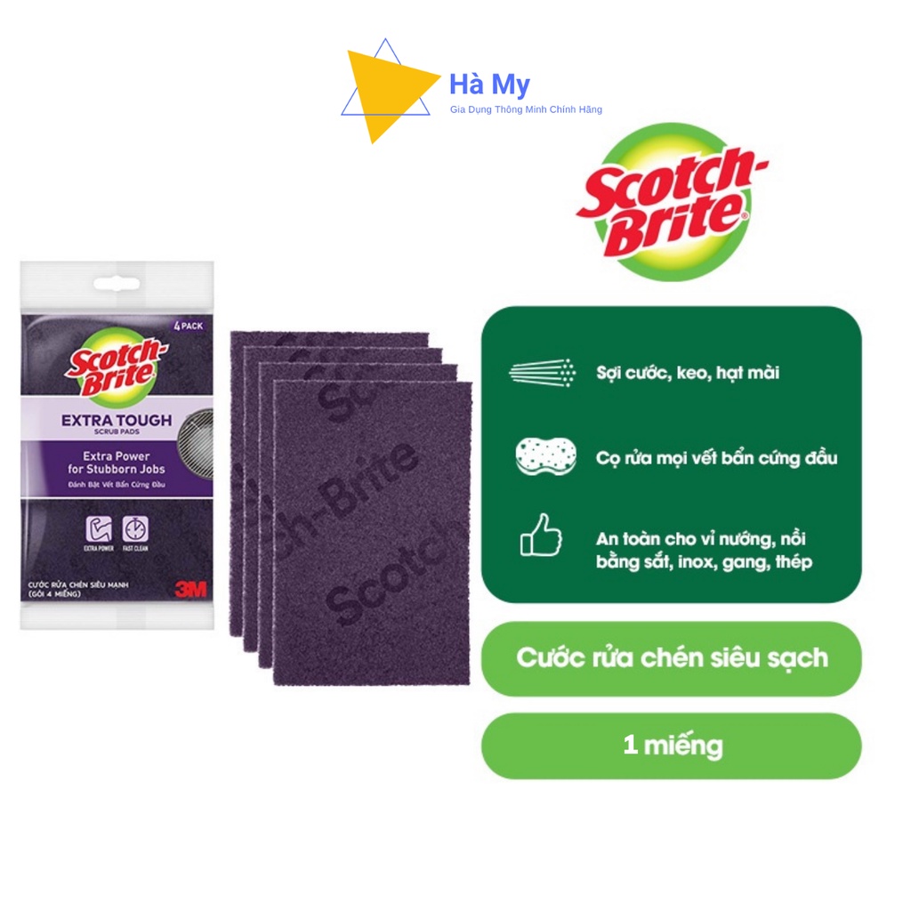 Miếng Cước Cọ Rửa Siêu Mạnh 3M Scotch Brite Thái Lan 10x15cm-Đánh Tan Mọi Vết Bẩn Cứng Đầu