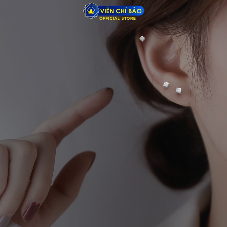 Bông tai bạc nữ Khối lập phương chất liệu bạc 925 thời trang phụ kiện trang sức Viễn Chí Bảo B400181-V