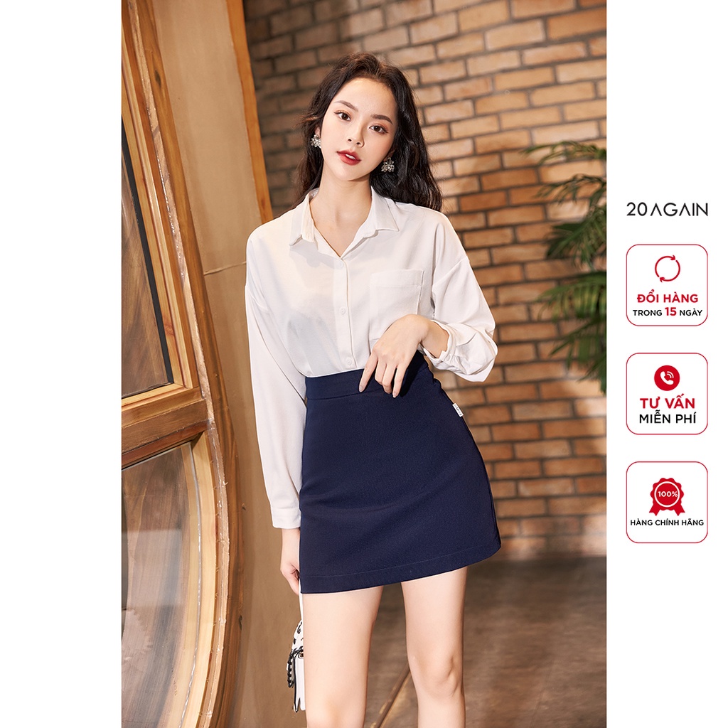 Áo sơ mi nữ dài tay công sở 20AGAIN có túi trước ngực, trơn màu ASW0829 - Hàng mới về