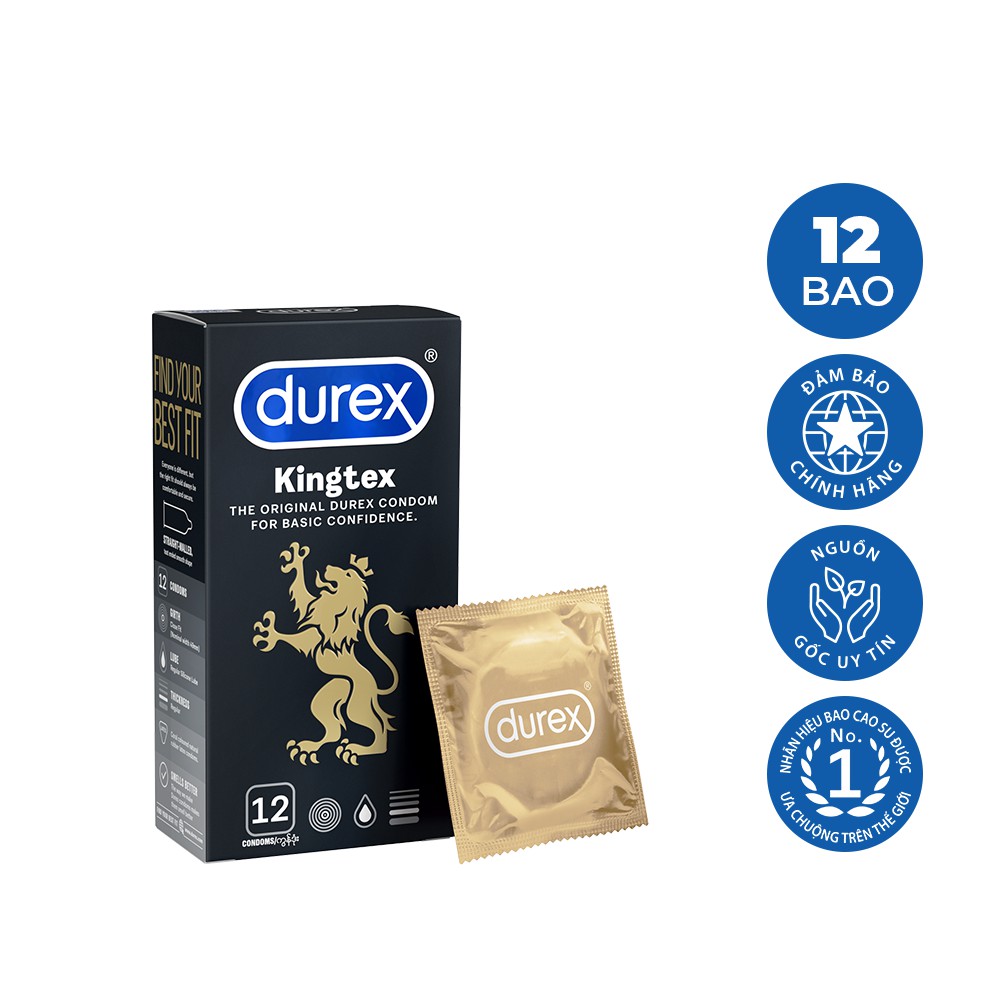 Bộ 1 hộp bao cao su Durex Kingtex size nhỏ chống tuột 12 cái tặng 1 hộp bcs AZODRA 3 cái