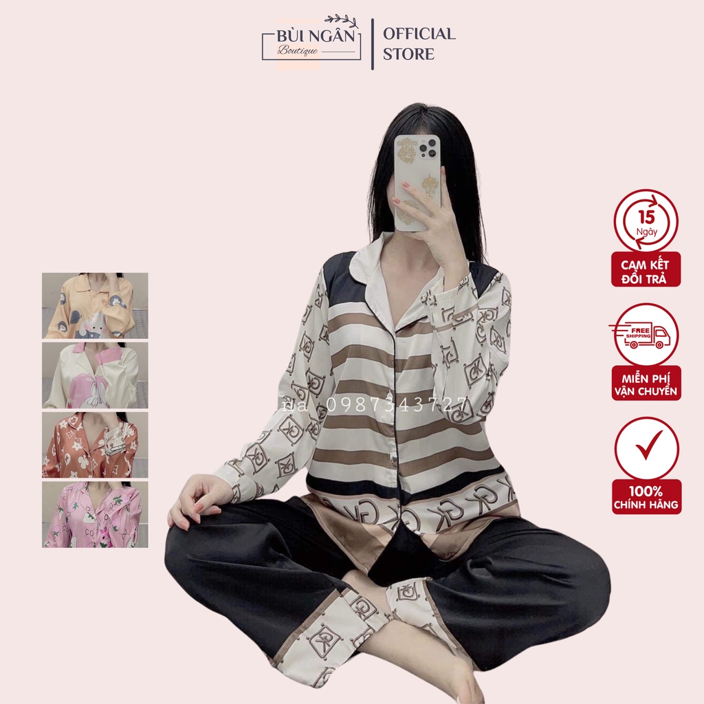 Bộ đồ nữ mặc nhà dài tay mùa hè sang trọng, Bộ pijama dài tay họa tiết chất latin mát lạnh M9