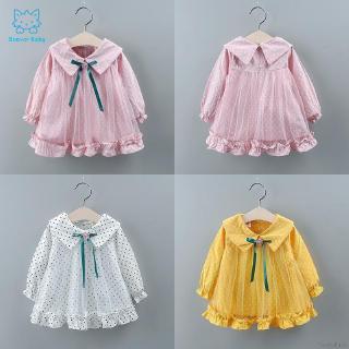 Đầm Dài Tay Phối Lưới Chấm Bi Cho Bé Gái