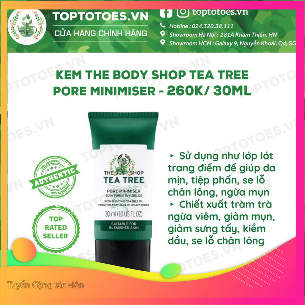 SALE SALE Kem lót kiêm dưỡng The Body Shop Tea Tree Pore Minimiser kiềm dầu, thu nhỏ lỗ chân lông SALE SALE