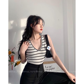 Áo crop thun ba lỗ cổ V (hình thật)