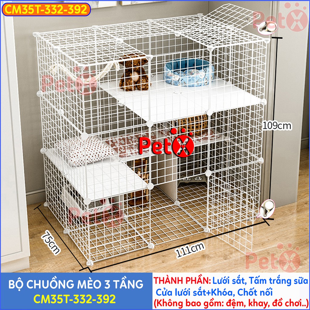 Chuồng mèo 3 tầng lưới sắt sơn tĩnh điện giá rẻ đẹp lắp ghép đa năng đơn giản có mái nuôi 2-4 thú cưng, thỏ, bọ ú