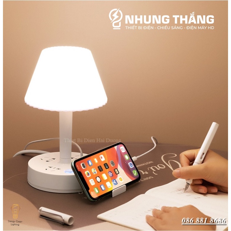 Ổ Cắm Điện Thông Minh Kiêm Đèn Bàn OD-435 - Tích Hợp Đèn Chiếu Sáng - 3 Chế Độ Ánh Sáng - Dây Điện Dài 2m8,4m8