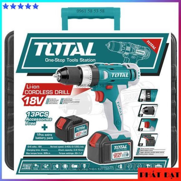 [CHÍNH HÃNG] TOTAL Máy khoan vặn vít dùng pin Li-ion 18V TDLI228180 (TĐSG)