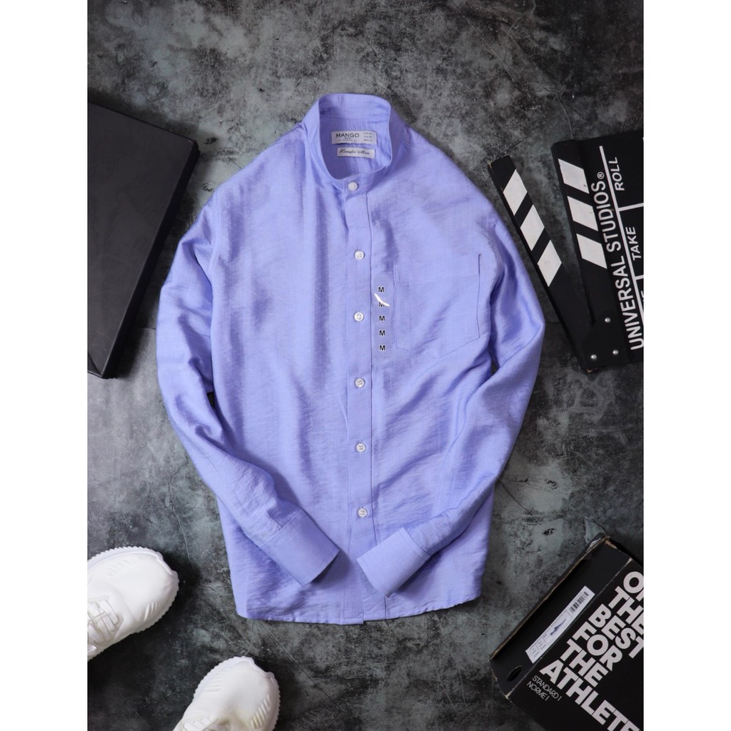 ÁO SƠ MI NAM CỔ TRỤ VẢI ĐŨI KHÔNG NHĂN