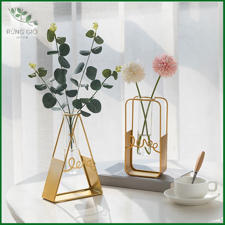 Lọ hoa thủy tinh viền kim loại có chữ Love, trang trí decor, ảnh thật, giá bán cho 1 lọ ( không kèm hoa)