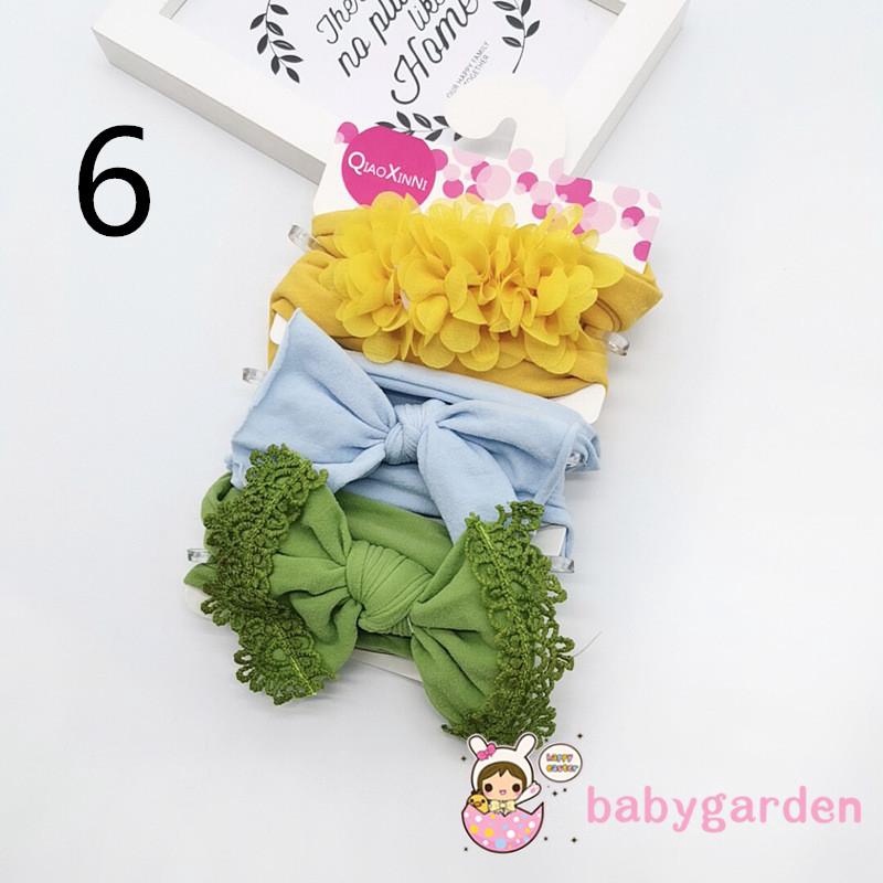 ღ♛ღ3PCS Baby Girl Headband Lace Bow Flower Hair Band Accessories