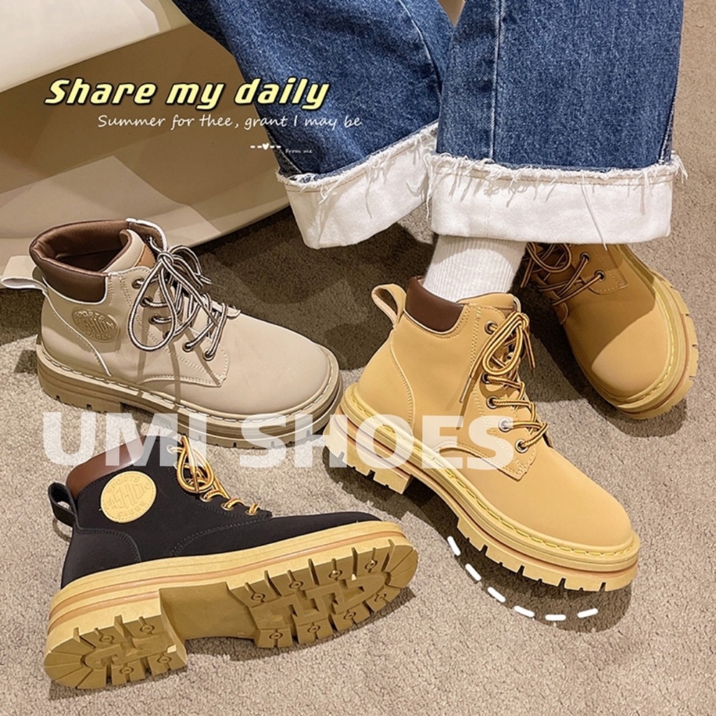 NOWSHIP Giày Bốt Nữ Cao Cổ Lửng TIM.BER Buộc Dây Đế Cao Cá Tính Năng động phong cách đẹp mới hot thời trang đi học chơi