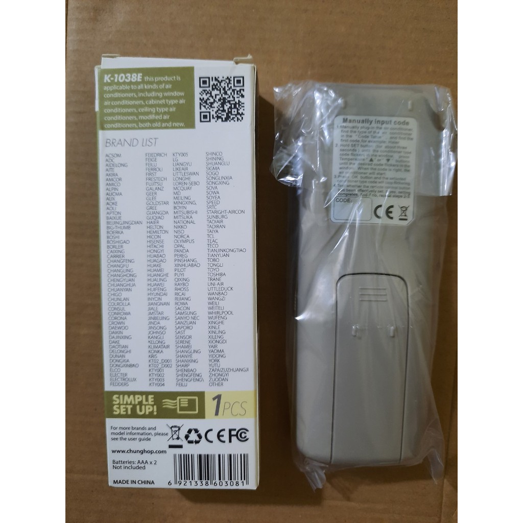 Remote điều khiển điều hoà đa năng K-1038E mới nhất cho tất cả các dòng điều hòa máy lạnh hiện nay Tặng kèm Pin!