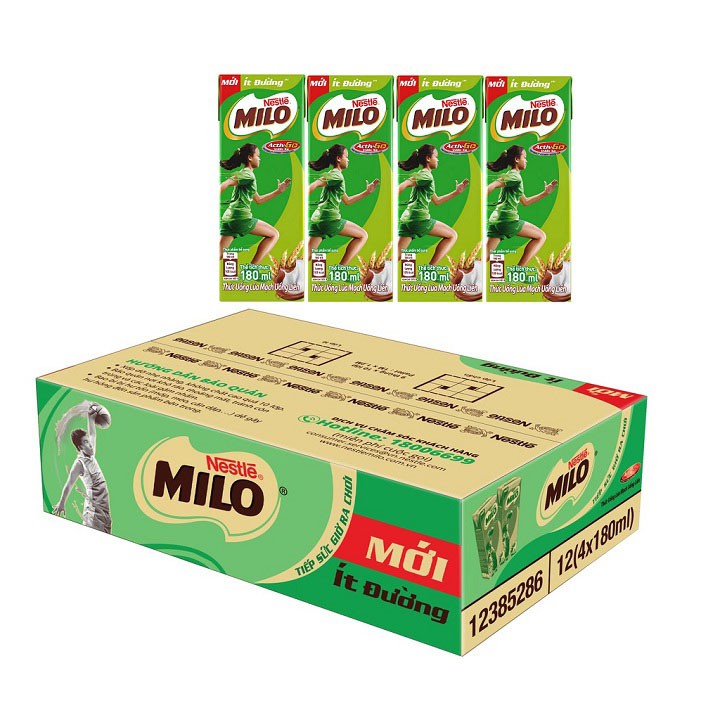 Sữa nước Nestlé MiLo Có Đường Thùng 48 Hộp (12 Lốc x4 hộp )