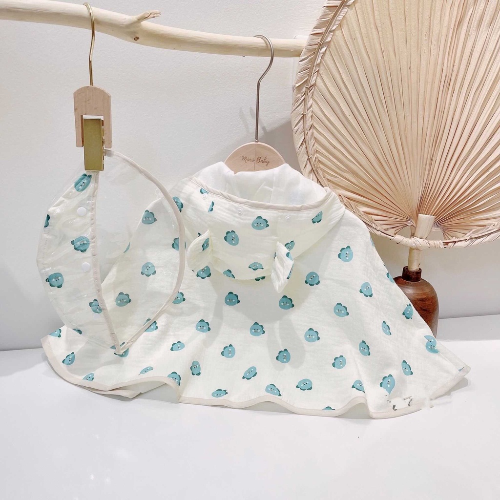 Áo choàng chống nắng kèm mũ chống giọt bắn vải xô muslin mềm mại cho bé