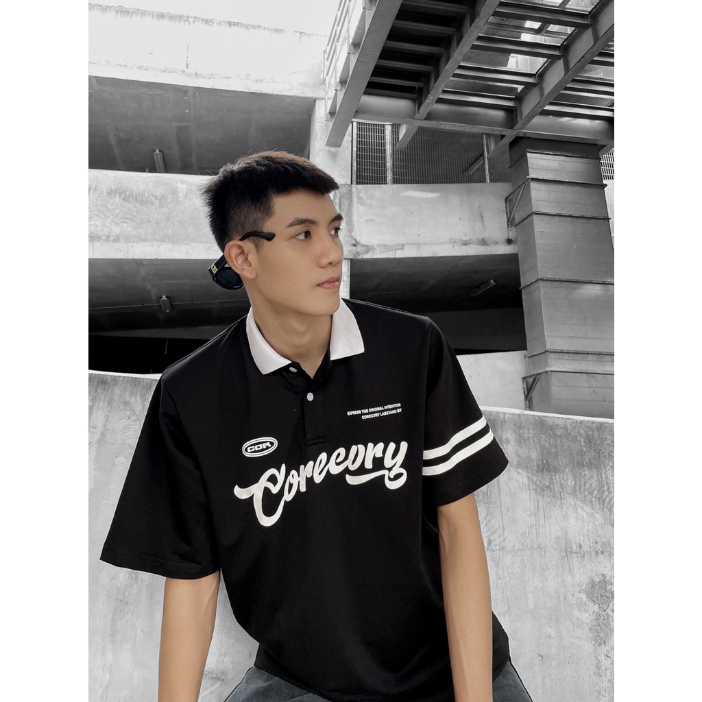 Áo polo unisex tay lỡ form rộng Coreeory, áo thun có cổ nam nữ chất cotton_ Hình thật tại Boin Store
