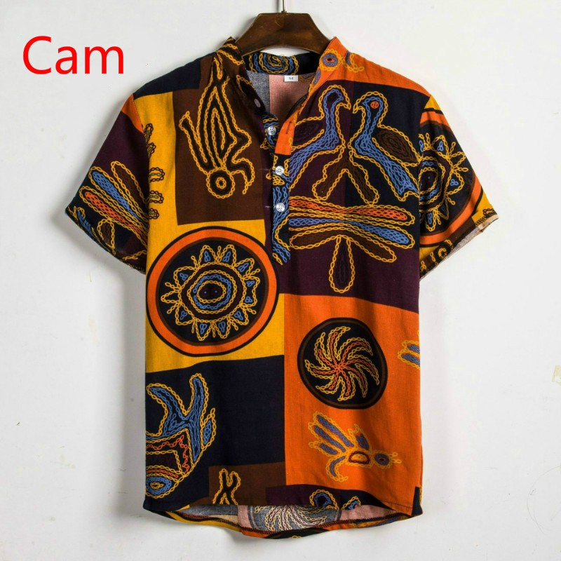 New Men's Korean Slim Fit Short Sleeve Shirt with Contrast Stitching Floral Casual Stand Collar | BigBuy360 - bigbuy360.vn