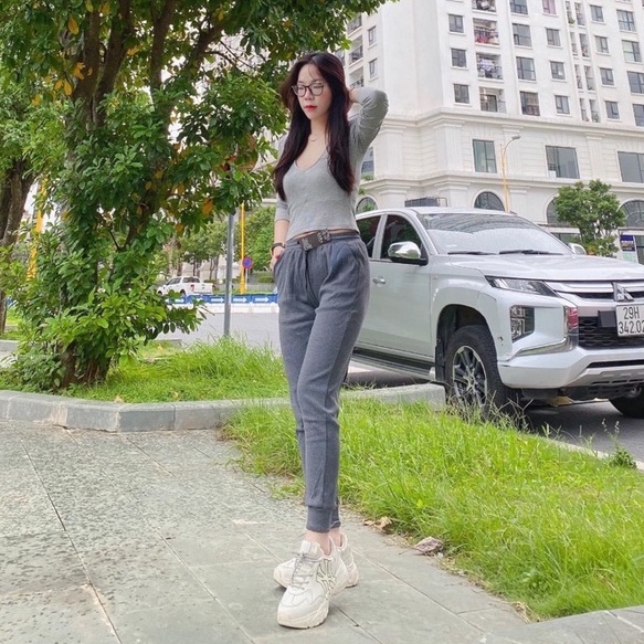 {Evacici} Quần jogger len tăm bo gấu tôn dáng nhiều size 2 màu đen ghi HOTHIT