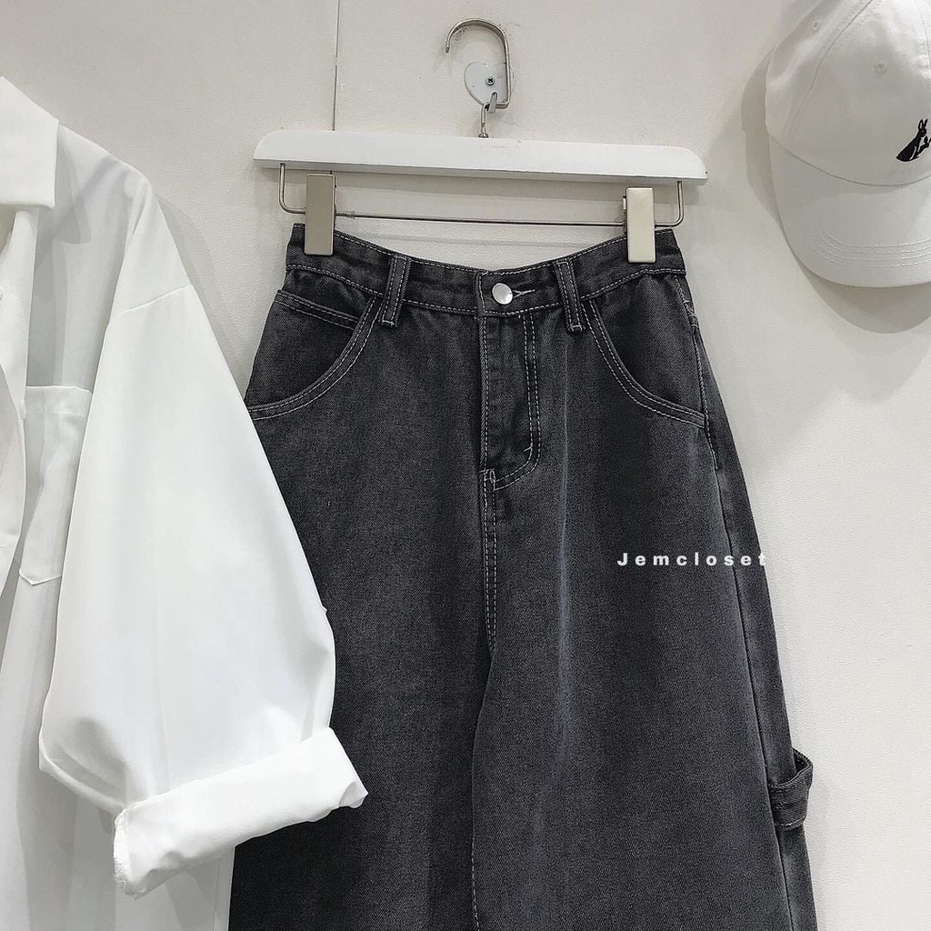 Quần Jean Nữ Dài Quần Bò Nữ Ống Suông Form Rộng Lưng Cao Màu Xám Đậm Thiết Kế Basic Năng Động YIB 2661 Gous Official