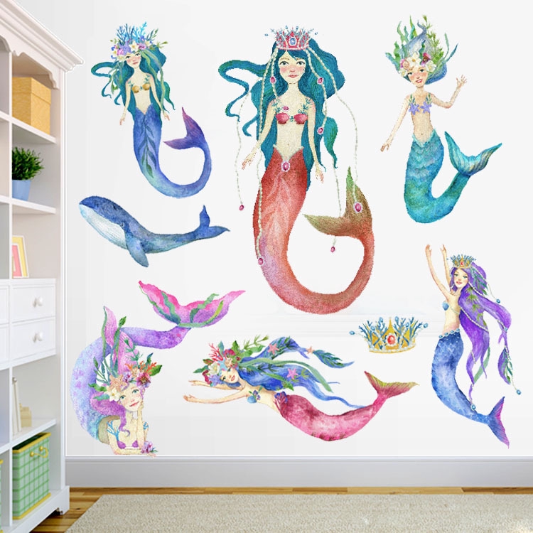 28cm Phim hoạt hình nàng tiên cá dán tường công chúa phòng trẻ em dán trang trí
