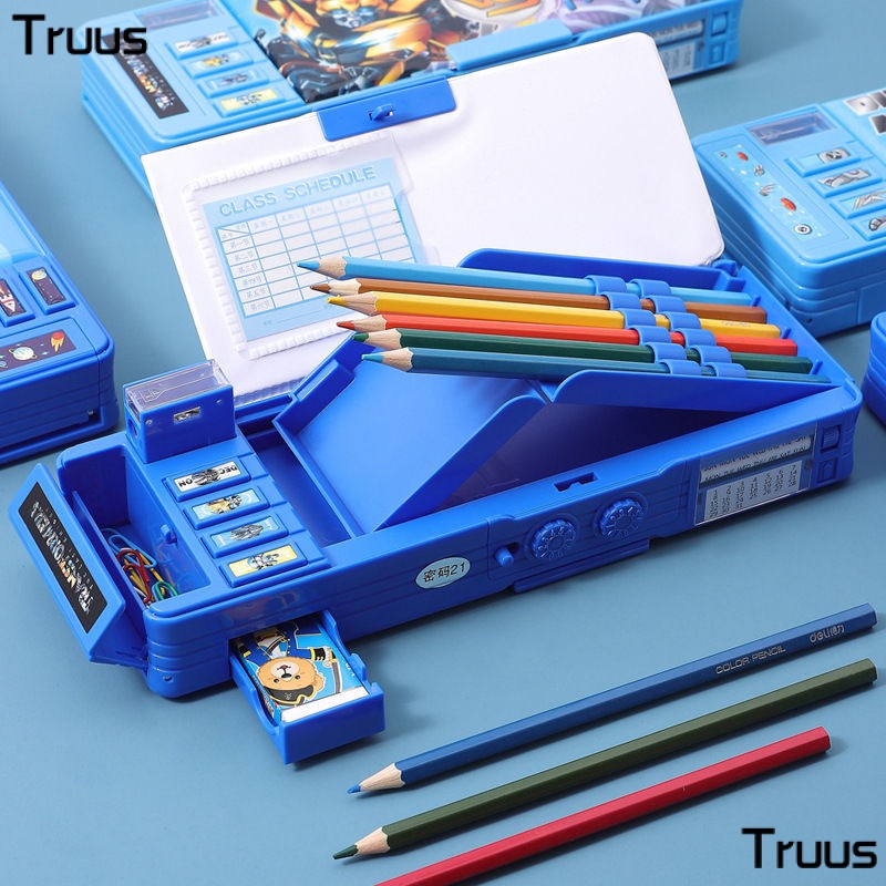 Túi Đựng Bút Chì 1 / 6 Ngăn Bằng Nhựa Thiếc Hai Lớp Đa Năng Cho Học Sinh Tiểu Học Nam Nữ