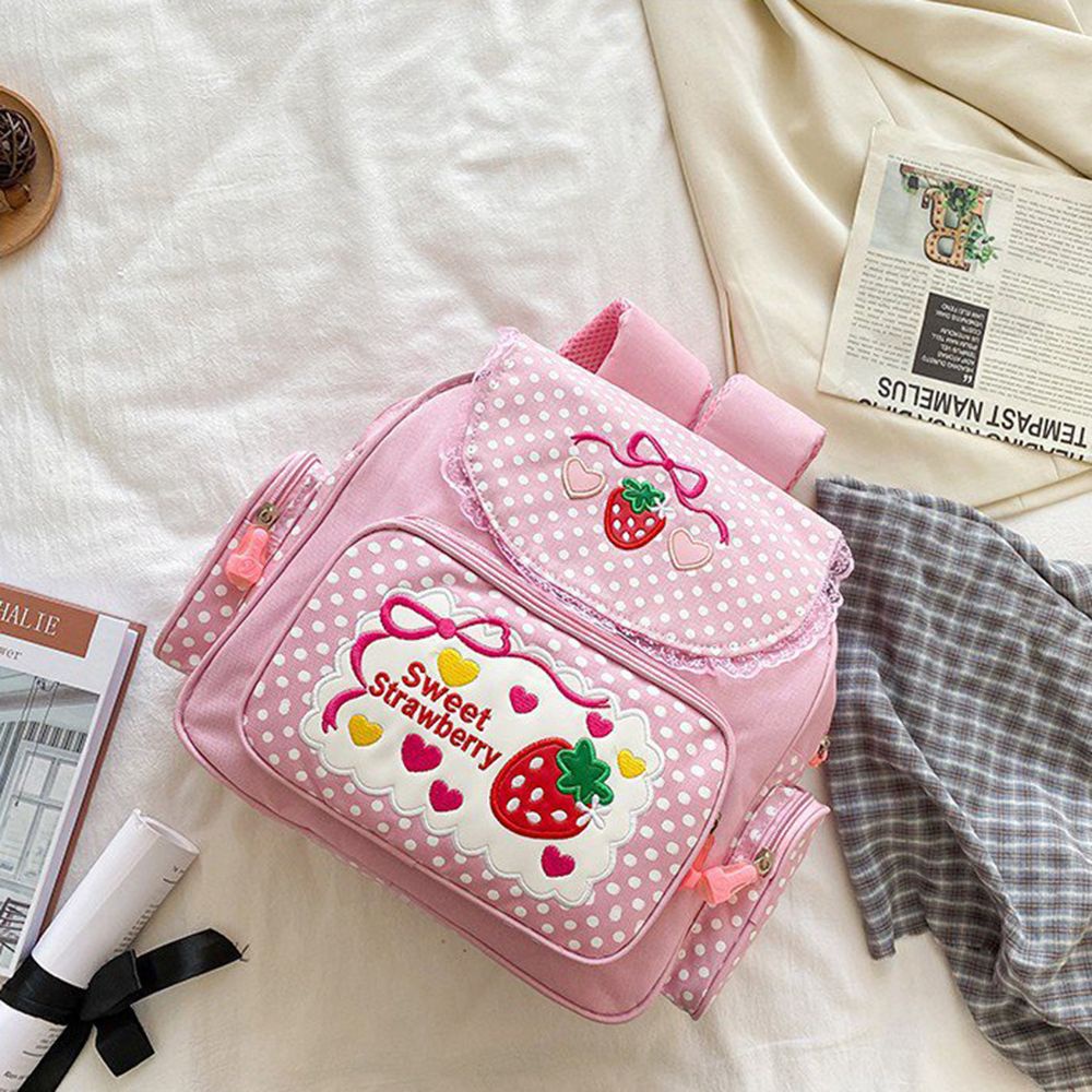 Balo thêu họa tiết dâu tây dễ thương phong cách thời trang Nhật Bản dành cho nữ