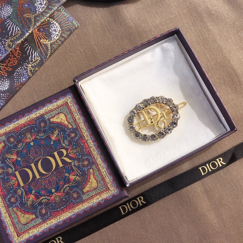 Kẹp tóc Dior bằng thép titan đính kim cương giả thời trang cho nữ