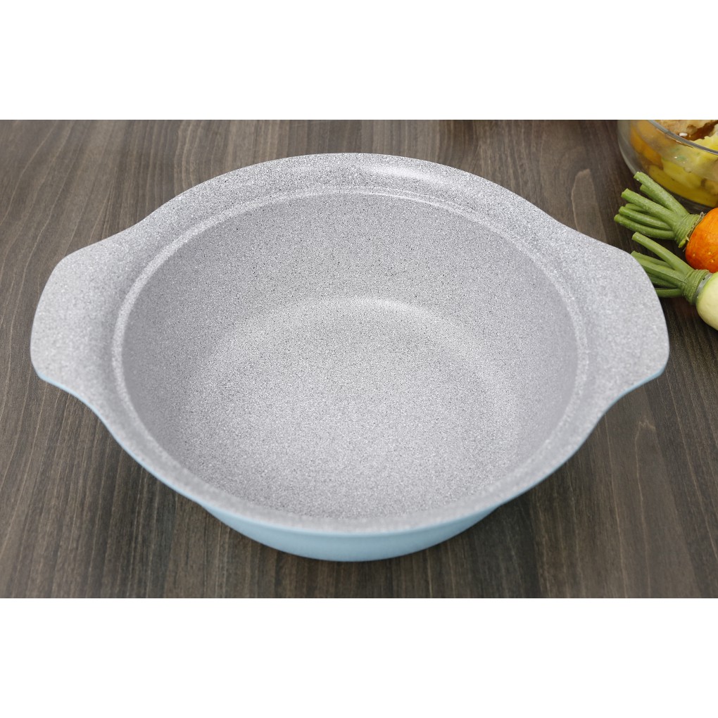 Nồi Ceramic vân đá đáy từ ILO  Hàn Quốc 18cm / 21cm / 27cm nắp kính ( xanh)