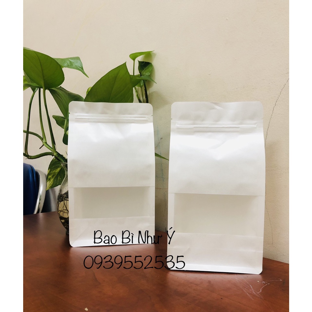 {1kg/size} túi zip 8 cạnh giấy có cửa sổ tràn - có 2 màn chống thấm