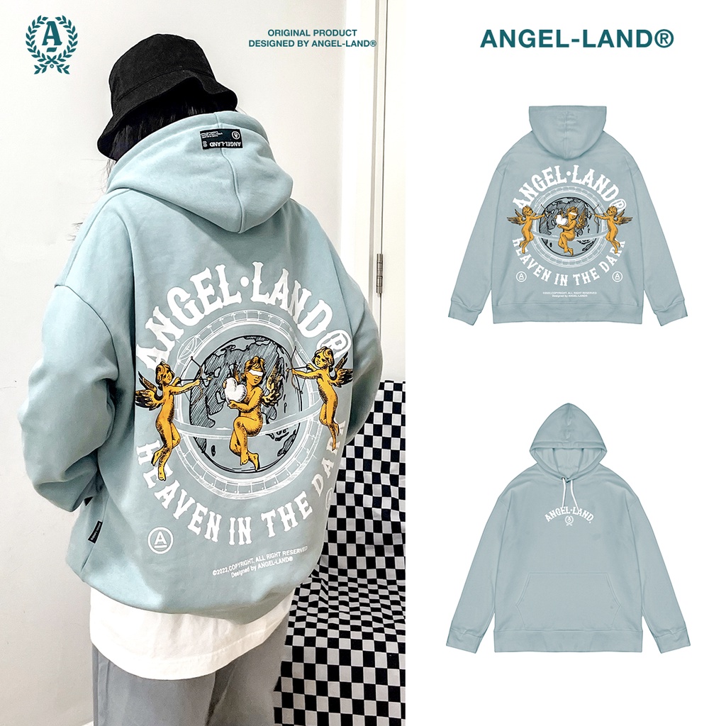 Áo Khoác Hoodie Angel-Land HEAVEN IN THE DARK Màu XANH NHẠT Chính hãng Nỉ