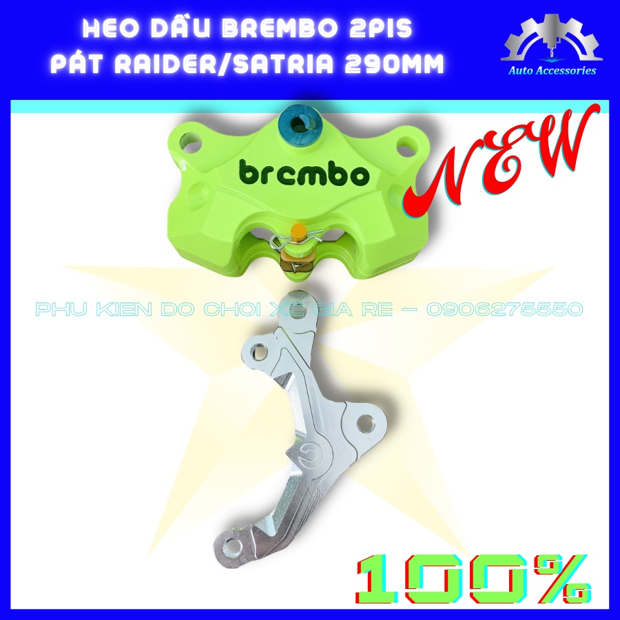 COMBO xe RAIDER SATRIA - Heo Dầu Brcmbe 2piston đối xứng (XANH MẠ NON) + Pát CNC gắn RAIDER SATRIA đi đĩa 260mm 290mm