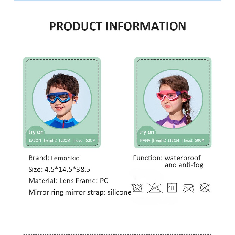 Kính bơi/ kính lặn trẻ em Lemonkid chống thấm nước và chống mờ hd với khung kính lớn cho bé trai và bé gái
