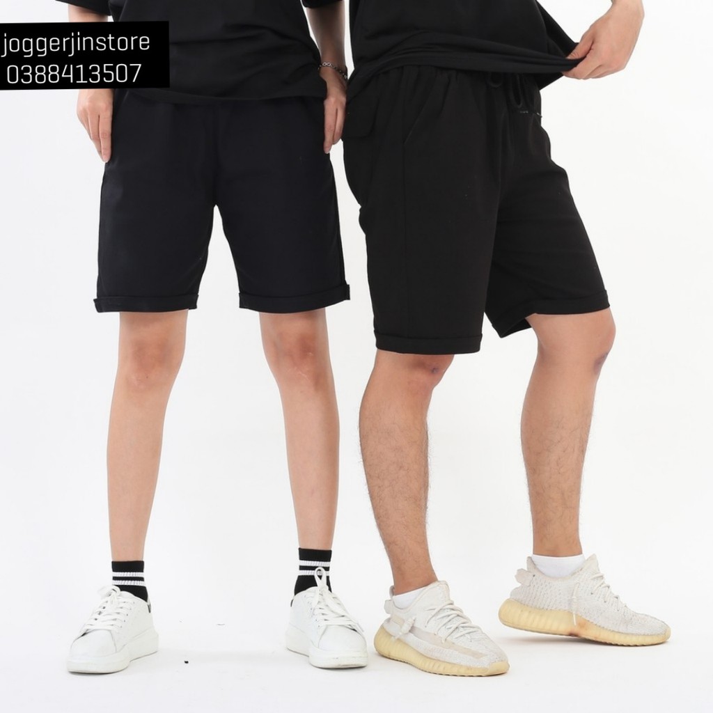 QUẦN SHORT KAKI BASIC UNISEX MÀU ĐEN TRƠN FORM RỘNG ỐNG SUÔNG