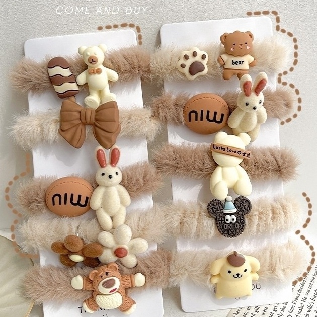 Dây Cột Tóc Nhung Lông Họa Tiết Hoạt Hình Phong Cách Hàn Quốc Xinh Xắn