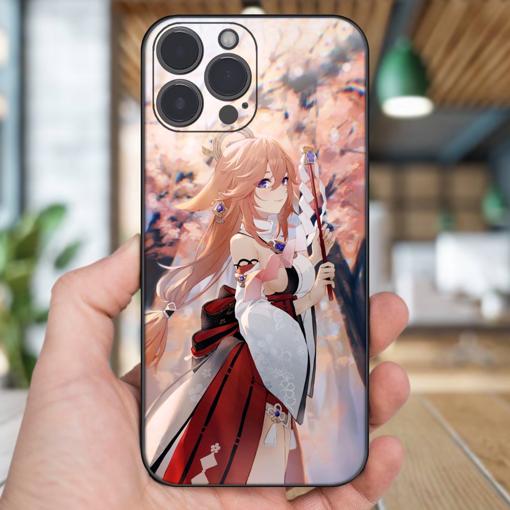 Ốp lưng iPhone 13 Pro Max dẻo đen cạnh vuông in hình Yae Miko Genshin Impact