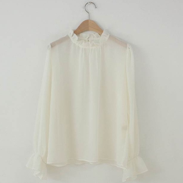 Áo kiểu Peppermint 27188 chiffon tay dài cổ cao thời trang thanh lịch dành cho nữ