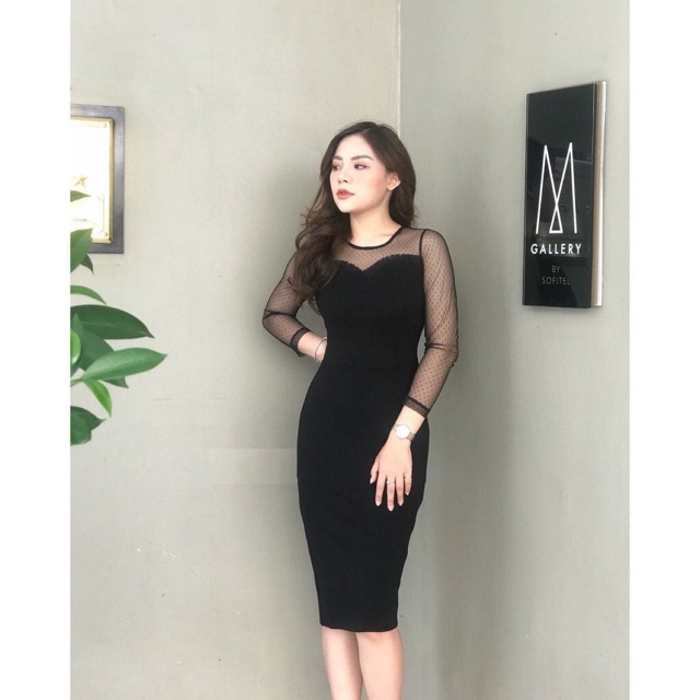 Đầm body phối tay ren MH