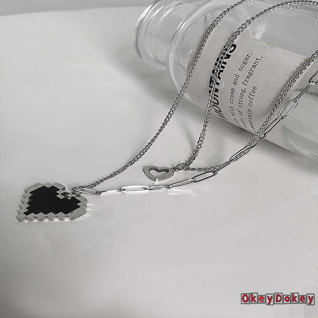 OKDK-Women´s Necklaces Black Mosaic Heart Design Double Layered Hip Hop Pendants Jewelry