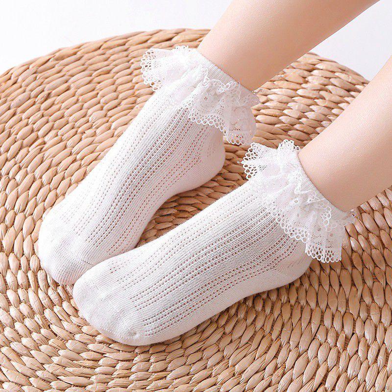 Vớ Cotton Phối Ren Thoáng Khí Đáng Yêu Cho Bé Gái