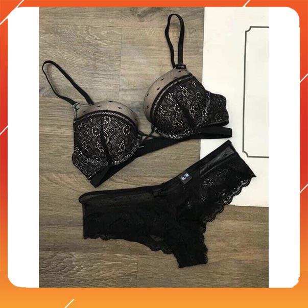 Set bộ đồ lót nữ Pinkk cao cấp áo có gọng cup chéo, chất liệu ren họa tiết hoa thêu, đệm mút dày. Mã B11820