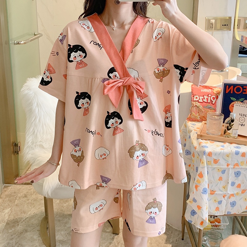 Bộ đồ ngủ kiểu pijama cotton cao cấp mềm mịn co giãn phối hình dễ thương