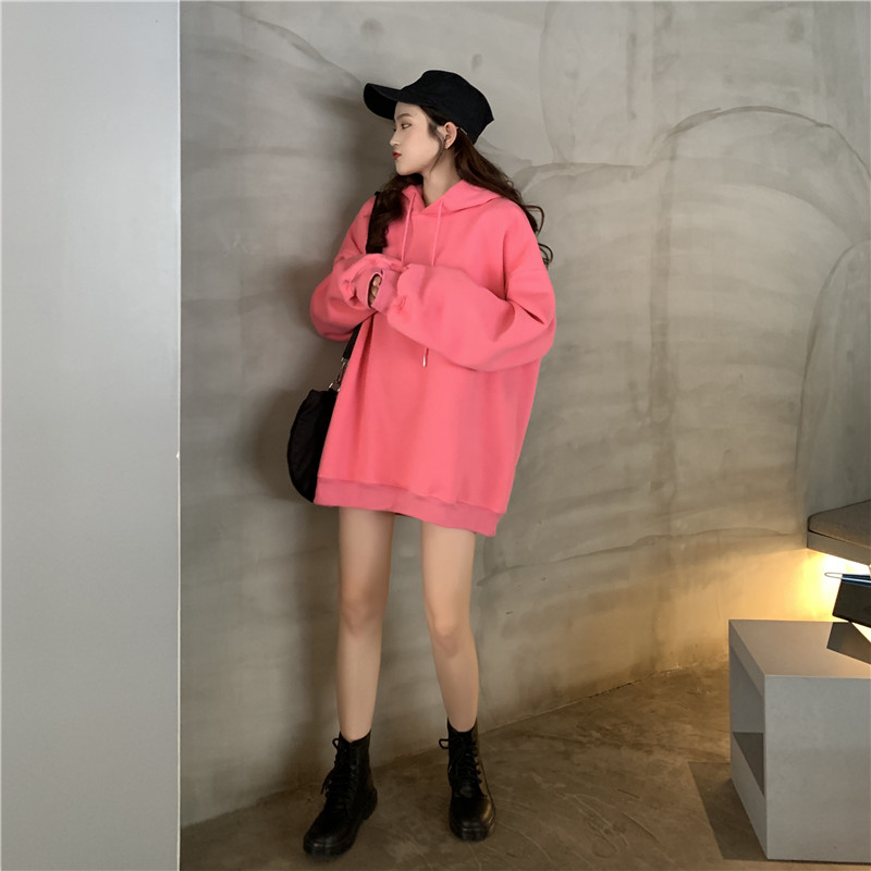 Áo Hoodie Nữ Tay Dài Dáng Rộng Màu Trơn Phong Cách Hàn Quốc | BigBuy360 - bigbuy360.vn