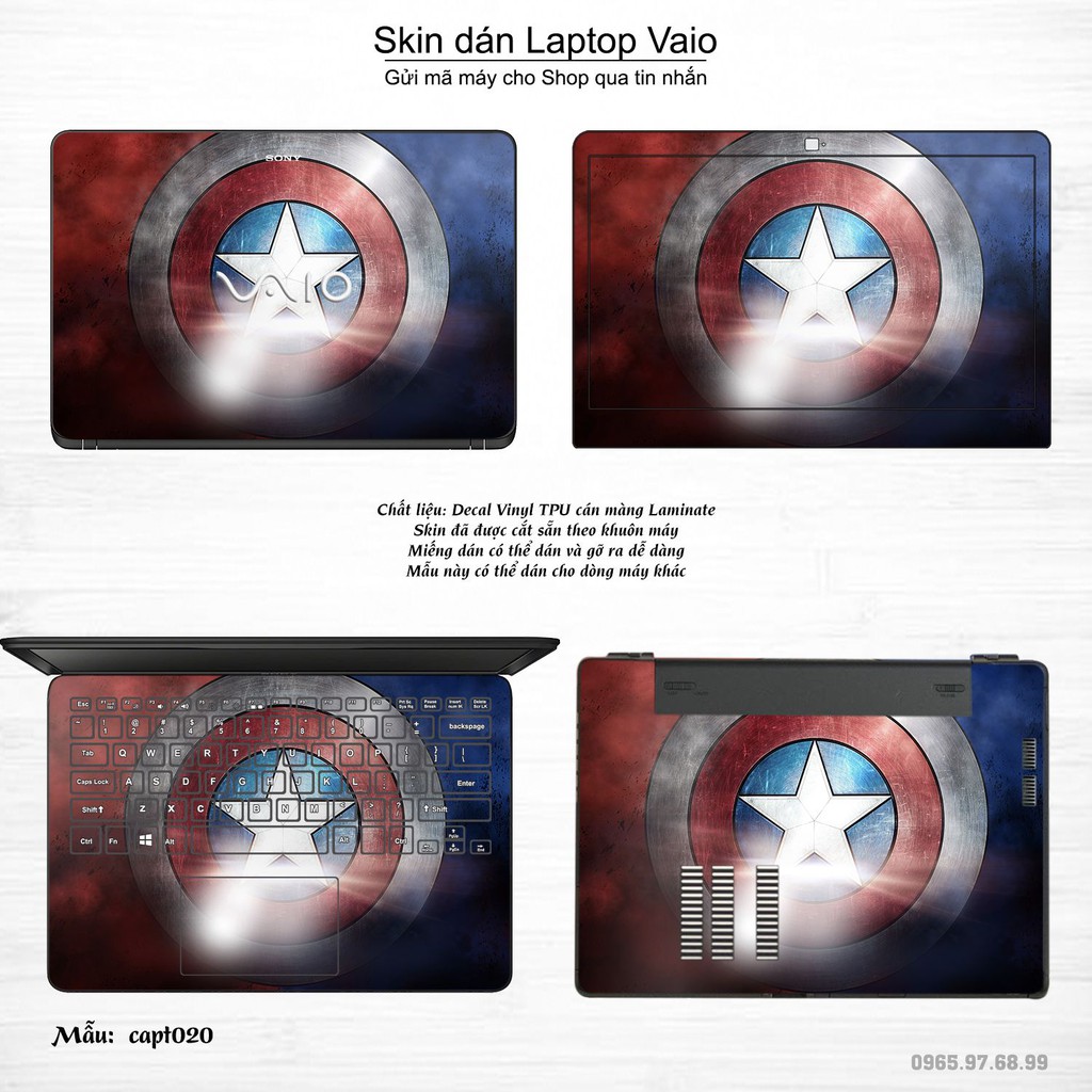 Skin dán Laptop Sony Vaio in hình Captain (inbox mã máy cho Shop)