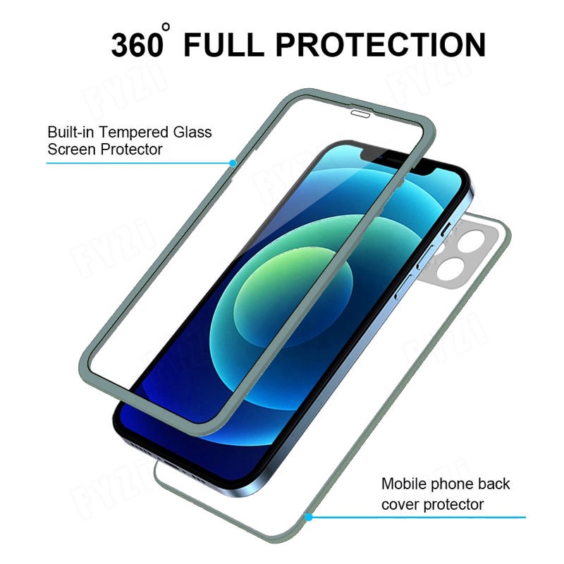 Ốp điện thoại TPU mềm bảo vệ màn hình 9H bao phủ toàn bộ 360 ° cho iPhone 12 pro