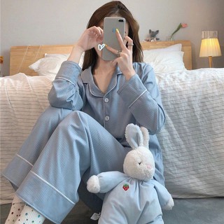 Bộ Đồ Ngủ Pijama Vải Cotton Trắng Đen Phong Cách Hàn Quốc Cho Nữ
