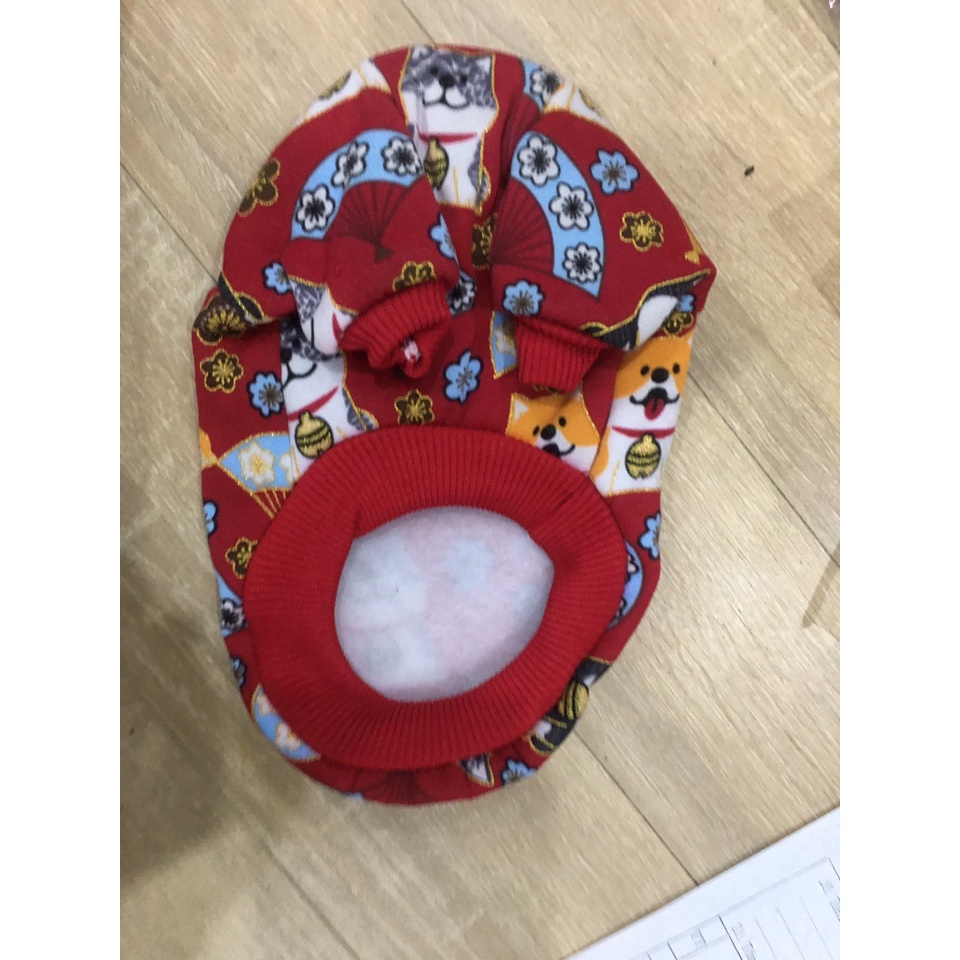 Áo nỉ đỏ chó thú cưng họa tiết chó và mèo