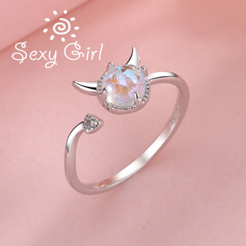 Nhẫn Đính Đá Mặt Trăng Thiết Kế Sáng Tạo Dễ Thương Có Thể Điều Chỉnh Cho Nữ