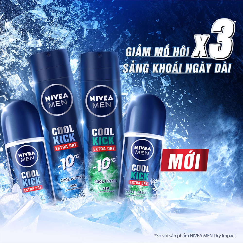 Xịt ngăn mùi mát lạnh suốt ngày dài Nivea Men Cool Kick 150ml -  Hàng Chính Hãng