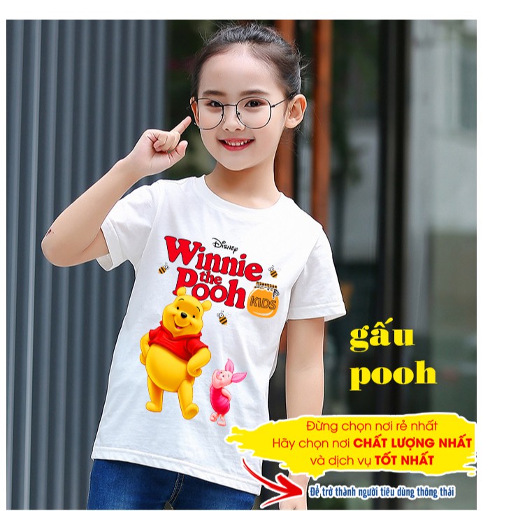 Áo thun tay ngắn in hình gấu Pooh dễ thương  Vải Thái