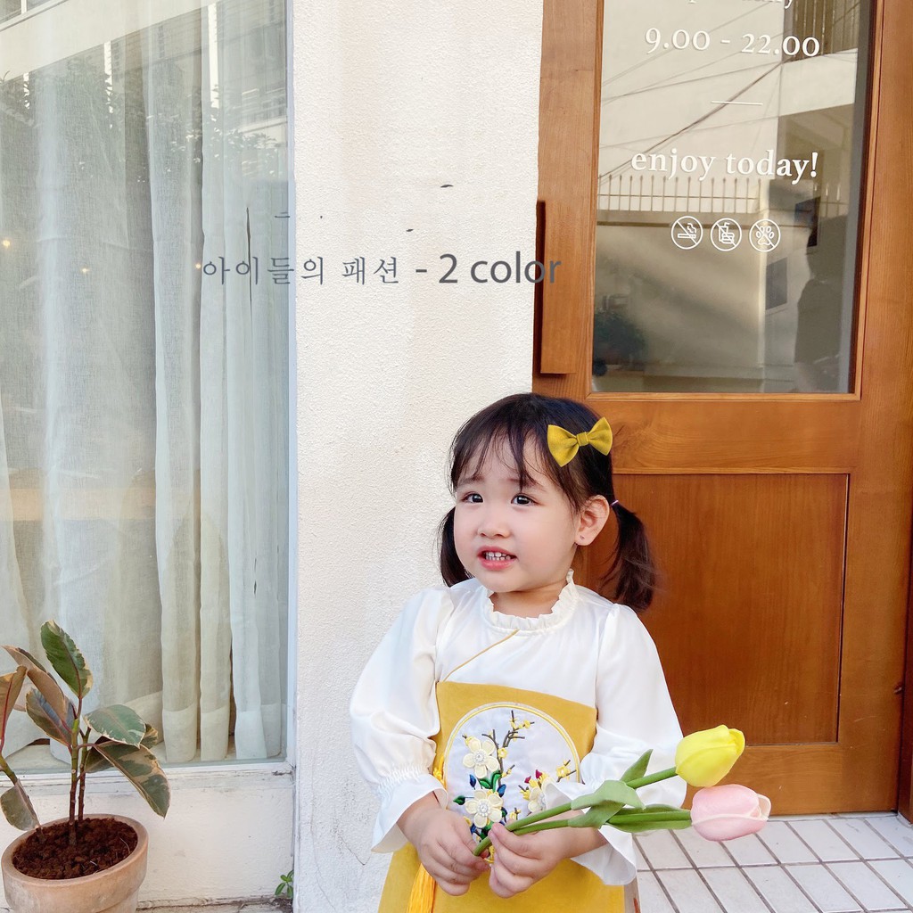 Sét áo dài thêu hoa mai diện tết cho bé gái 10-25kg 2020